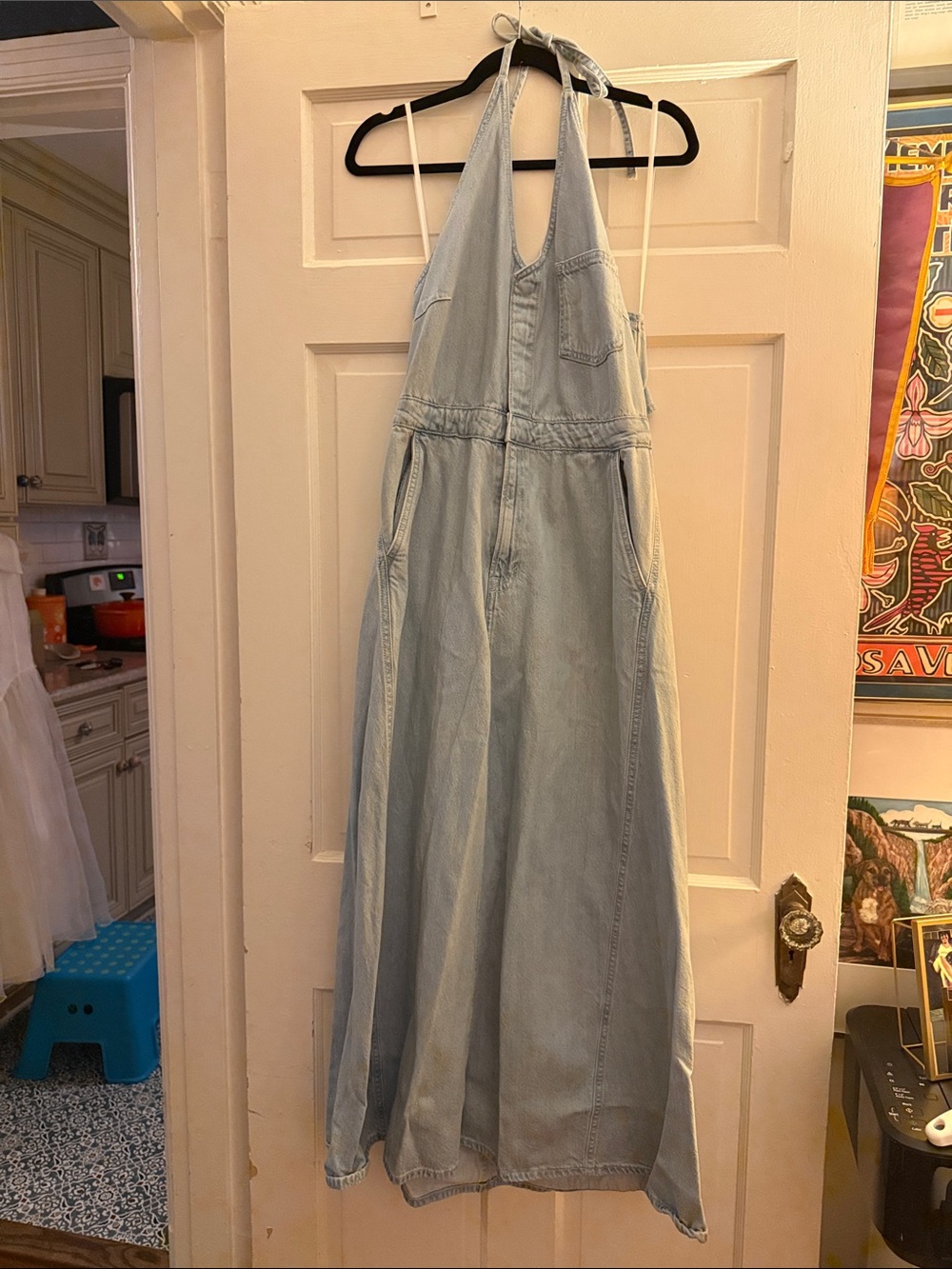 Universal Thread Light Wash Denim Halter Maxi Dress